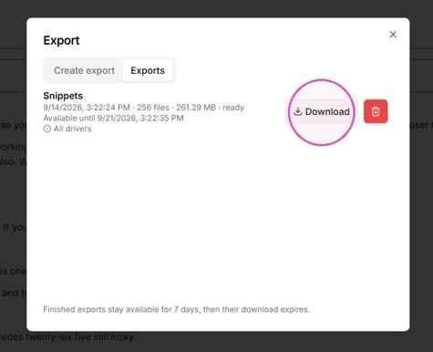 How to Export Driver Message Data and Audio Snippets - Step 29