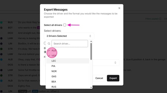 How to Export Driver Messages from the Dashboard - Step 6 (3)