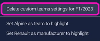 Resetting Custom Team Settings In F1 2023 - Step 2