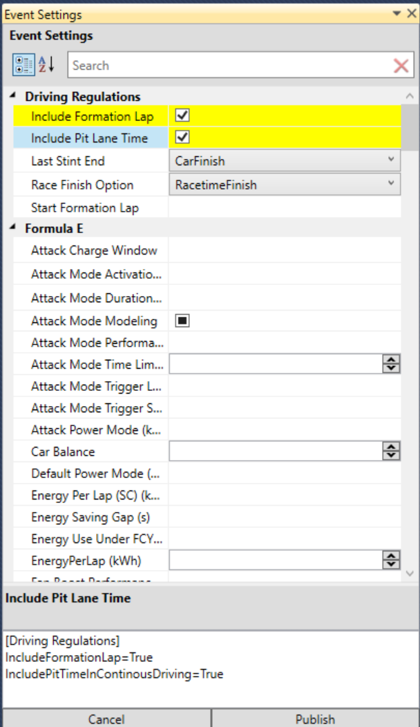 Event Settings plugin with highlighted changes in ONE TIMING